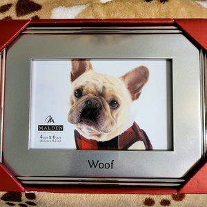 Malden International Designs Woof Picture Frame Dog Puppy Silver 4" X 6"